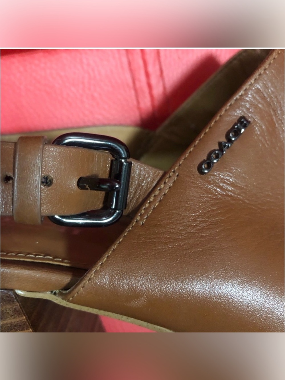 Coach Brown Leather Block Heel Slingback Peep-Toe Sandals - Picture 7 of 10